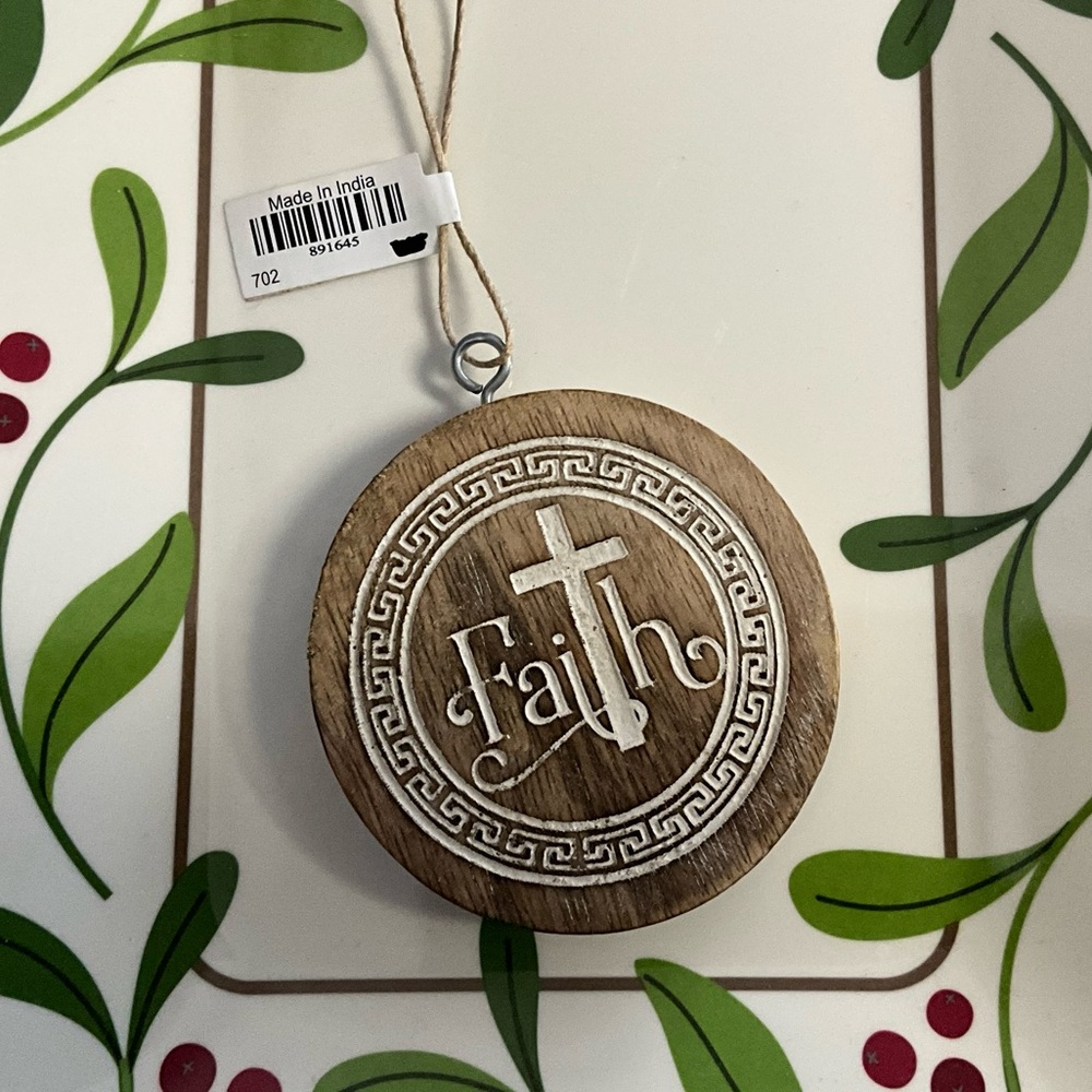 NWT Wooden “FAITH” Christmas Ornament - Made in INDIA Holiday Christian Tree